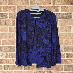 Misook Royal Blue and Black Floral Knit Jacket